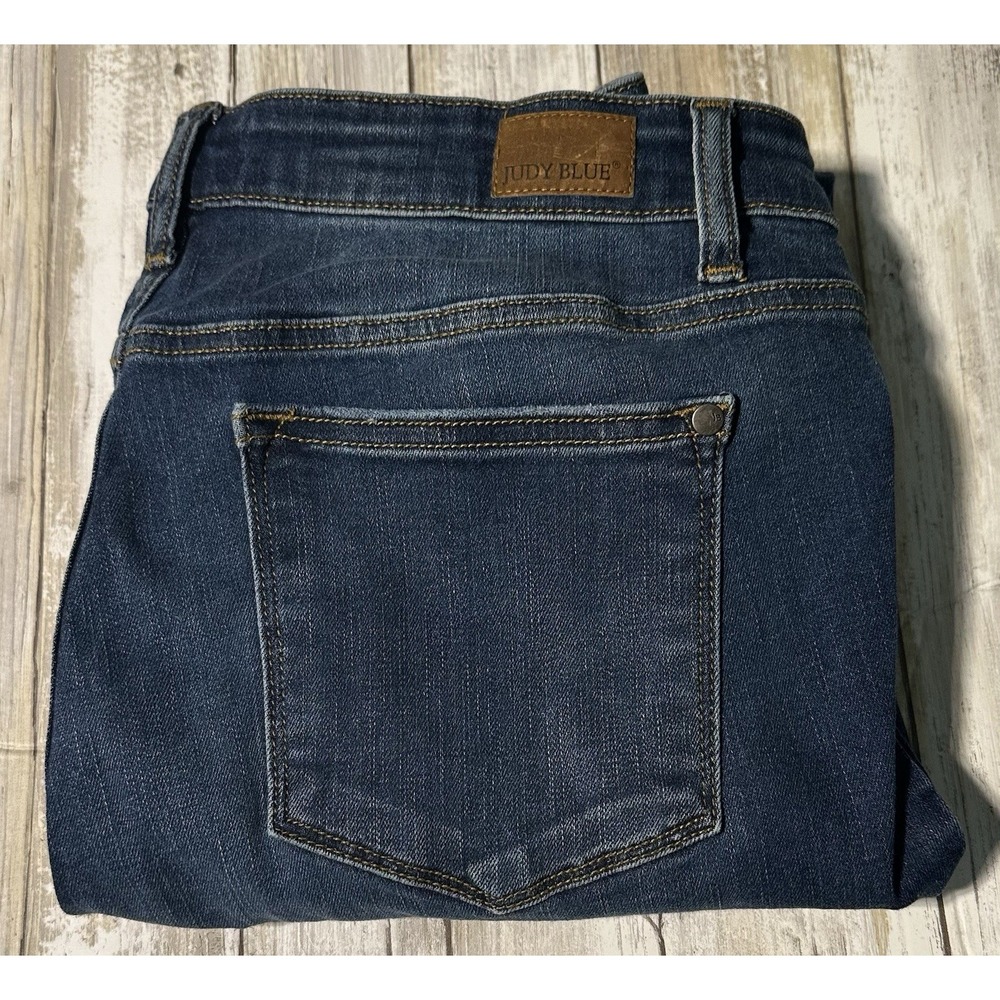 Judy‎ Blue Skinny Fit Jeans Womens 13/31 Distressed Leopard Patches Raw Hem